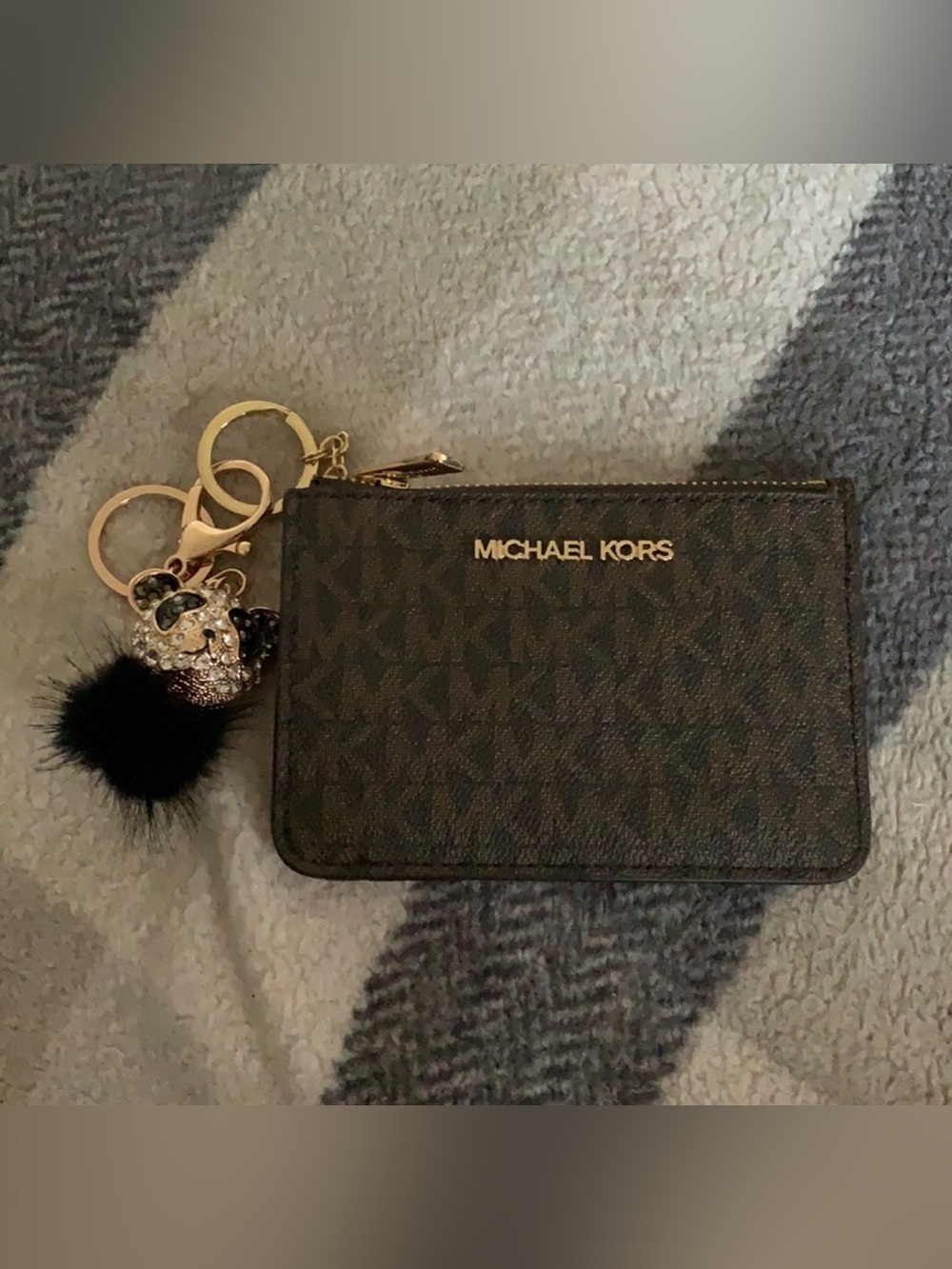 MICHAEL Michael Kors Black Logo Card & Key Holder with Gold Hardware